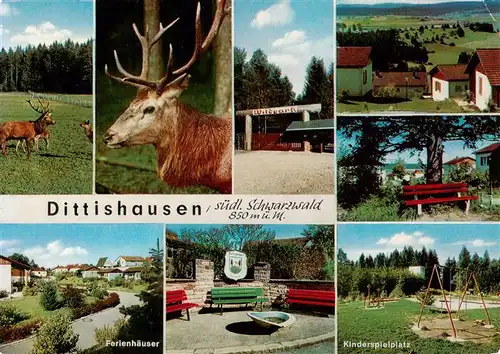 AK / Ansichtskarte 73931372 Dittishausen_Loeffingen Wildparkt Hirsche Eingang Ferienhaeuser Brunnen Panorama Kinderspielplatz