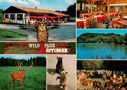 AK / Ansichtskarte  Loeffingen Wildpark Loeffingen Hirsch Baeen Mufflons Restaurant Gastraum Seepartie