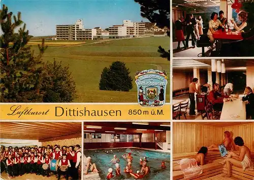 AK / Ansichtskarte 73931391 Dittishausen_Loeffingen Panorama Gasthaus Kegelbahn Trachtengruppe Hallenbad Sauna