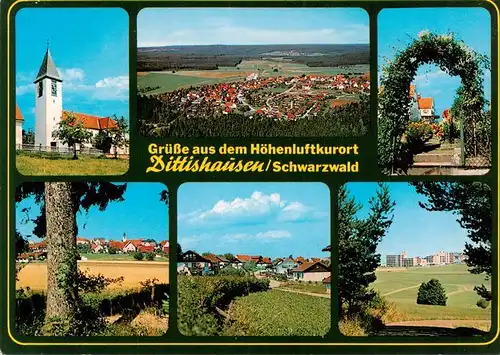 AK / Ansichtskarte  Dittishausen_Loeffingen Kirche Fliegeraufnahme Rosenbogen Panorama Hochhaeuser