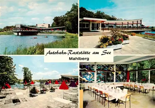 AK / Ansichtskarte 73931415 Mahlberg_Baden Autobahn Raststaette am See Terrasse Gastraum