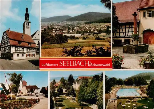 AK / Ansichtskarte  Seelbach_Schutter_Lahr_BW Kirche Panorama Brunnen Fahnenplatz Park Schwimmbad