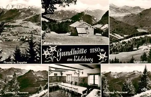 AK / Ansichtskarte 73931448 Pfronten mit Zugspitze Saeuling Sorgschrofen Grundhuette am Edelsberg Gastraum Panorama 
