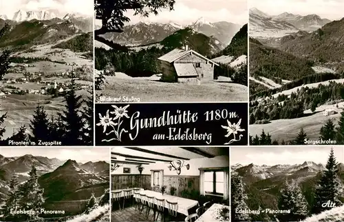 AK / Ansichtskarte  Pfronten mit Zugspitze Saeuling Sorgschrofen Grundhuette am Edelsberg Gastraum Panorama 