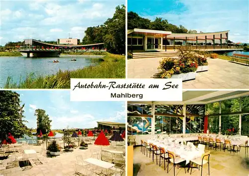 AK / Ansichtskarte 73931569 Mahlberg_Baden Autobahn Raststaette am See Terrasse Gastraum