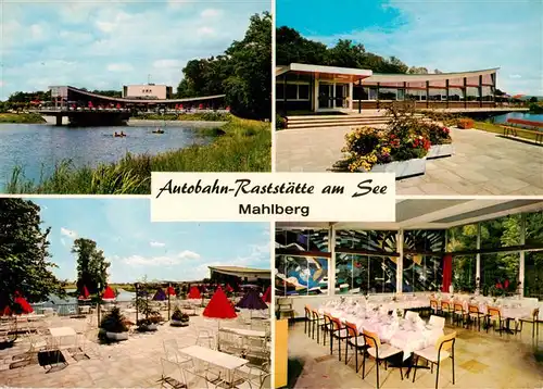 AK / Ansichtskarte 73931572 Mahlberg_Baden Autobahn Raststaette am See Terrasse Gastraum
