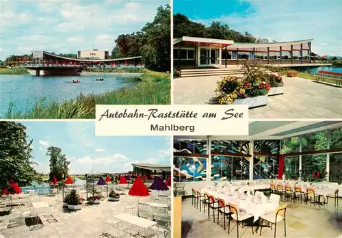 AK / Ansichtskarte 73931582 Mahlberg_Baden Autobahn Raststaette am See Terrasse Gastraum
