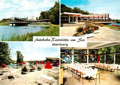 AK / Ansichtskarte 73931773 Mahlberg_Baden Autobahn Raststaette am See Terrasse Gastraum