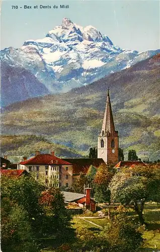 AK / Ansichtskarte  Bex-les-Bains_VD Ortsansicht mit Kirche Blick gegen Dents du Midi
