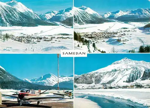 AK / Ansichtskarte  Samedan_Samaden_GR Winterpanorama Skigebiet Flugplatz Sportflugzeuge