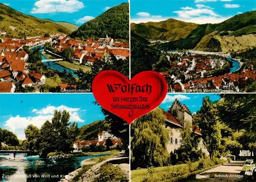 AK / Ansichtskarte 73932023 Wolfach_Schwarzwald Panorama Blick vom Vorstadtberg Zusammenfluss von Wolf und Kinzig Schloss Anlage
