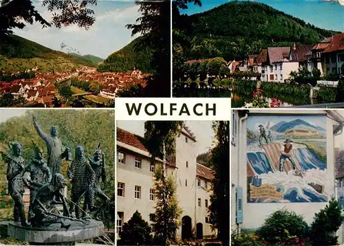 AK / Ansichtskarte  Wolfach_Schwarzwald Panorama Ortspartie Brunnen Schloss Floesser