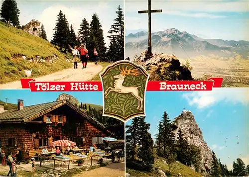 AK / Ansichtskarte 73932133 Lenggries Toelzer Huette Brauneck Gipfelkreuz Panorama Alpen