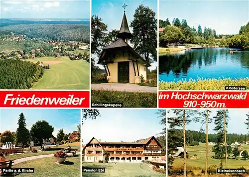 AK / Ansichtskarte 73932149 Friedenweiler Panorama Kurort im Schwarzwald Luftaufnahme Kapelle Klostersee Pension Kleineisenbach