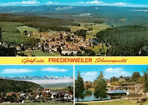 AK / Ansichtskarte 73932153 Friedenweiler Panorama Kurort Wintersportplatz im Schwarzwald Luftaufnahme Alpenpanorama Freibad