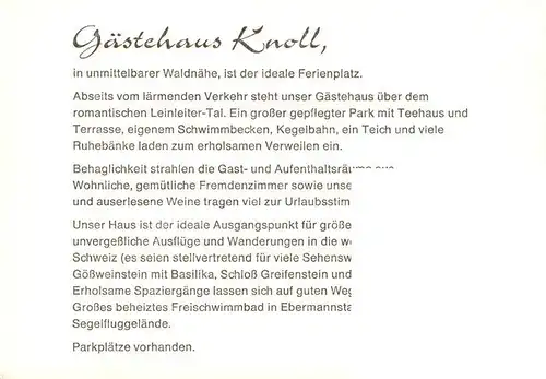 AK / Ansichtskarte 73932218 Unterleinleiter_Forchheim_Bayern Gaestehaus Knoll Gastraeume Terrasse Freiba Teich