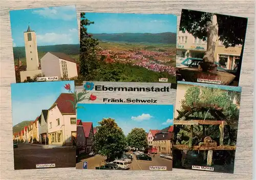 AK / Ansichtskarte 73932220 Ebermannstadt Ev Kirche Panorama Marienbrunnen Hauptstrasse Marktplatz Altes Muehlrad