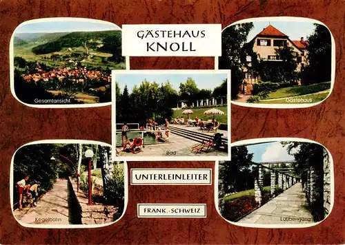 AK / Ansichtskarte 73932237 Unterleinleiter_Forchheim_Bayern Panorama Gaestehaus Knoll Schwimmbad Kegelbahn Laubengang