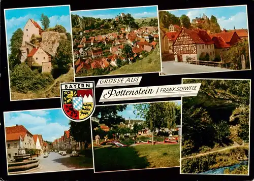 AK / Ansichtskarte 73932307 Pottenstein_Oberfranken Burgruine Panorama Fachwerkhaus Brunnen Minigolf