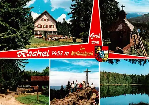AK / Ansichtskarte 73932329 Rachel_1455m_Zwiesel_Niederbayern Gasthaus im Nationalpark Kapelle Gipfelkreuz Seepartie
