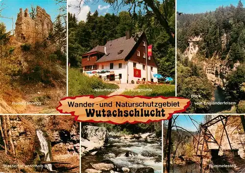 AK / Ansichtskarte 73932489 Bachheim Ruine Tannegg Naturfreundehaus Burgmuehle Blick vom Englaenderfelsen Wasserfall  Ruemmelesteg