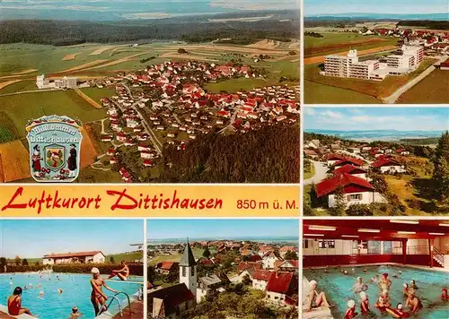 AK / Ansichtskarte 73932547 Dittishausen_Loeffingen Fliegeraufnahme Feriendorf Appartementhaus Freibad Ortsansicht Hallenbad