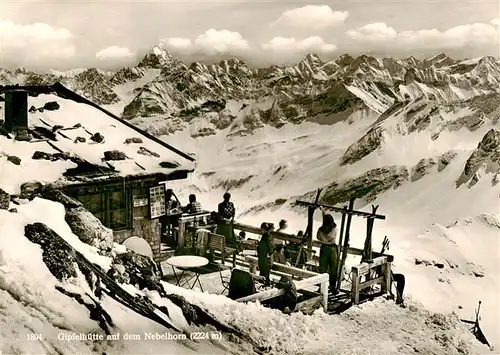 AK / Ansichtskarte  Oberstdorf Gipfelhuette auf dem Nebelhorn Fernsicht Alpenpanorama