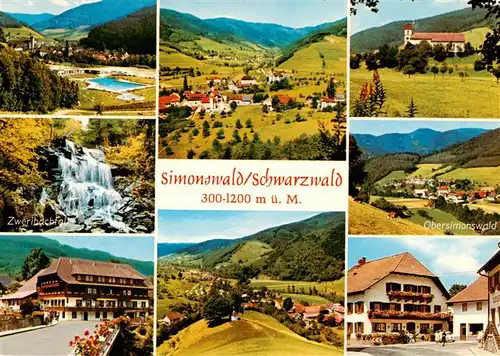 AK / Ansichtskarte 73932597 Simonswald_Simonswaeldertal Panorama Zweribachtal Wasserfall Hotel