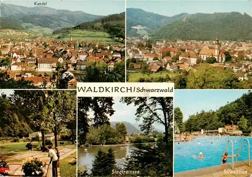 AK / Ansichtskarte  Waldkirch_Breisgau Stadtpanorama Blick zum Kandel Schwarzwald Minigolf Stadtrainsee Strandbad