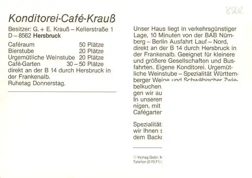 AK / Ansichtskarte 73932667 Hersbruck Cafe Krauss Gastraeume Terrasse