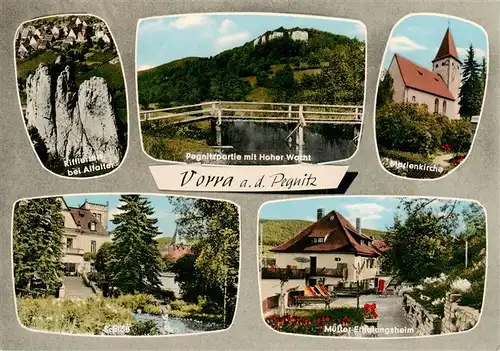 AK / Ansichtskarte  Vorra_Pegnitz Rifflerfels Pegnitzpartie mit Hoher Wacht Marienkirche Schloss Muetter Erholungsheim