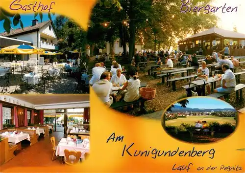 AK / Ansichtskarte 73932684 Lauf_Pegnitz Gasthof Kunigundenberg Gastraum Biergarten Panorama