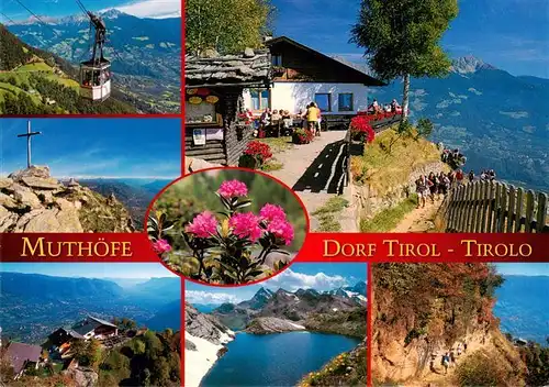 AK / Ansichtskarte  Dorf-Tirol_Suedtirol_IT Muthoefe Seilbahn Gipfelkreuz Panorama Seepartie