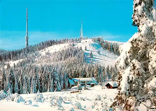 AK / Ansichtskarte 73932709 Hornisgrinde_Sasbach Skiheim Ochsenstall mit Fernsehturm