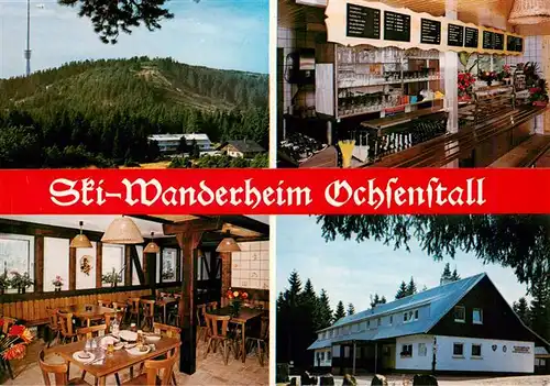 AK / Ansichtskarte 73932714 Hornisgrinde_Sasbach Skiheim Ochsenstall mit Fernsehturm Gastraum Kueche