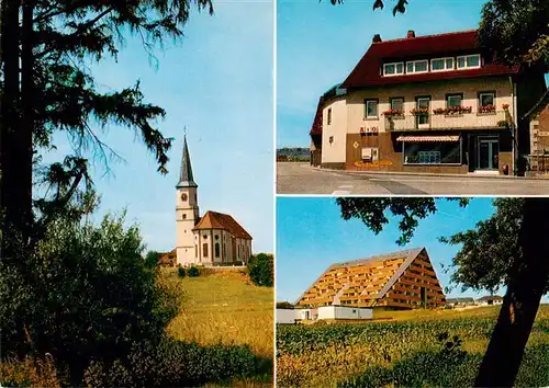AK / Ansichtskarte 73932734 Tiengen_Freiburg_Breisgau Kirche Lebensmittelgeschaeft Terrassenhaus