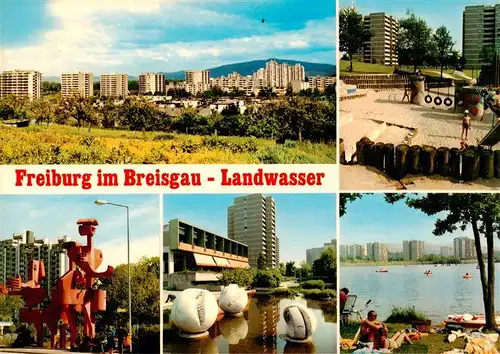 AK / Ansichtskarte  Landwasser_Freiburg_Breisgau Hochhaeuser Kinderspielplatz Roter Otto Einkaufszentrum Badesee