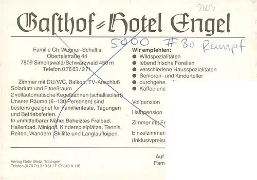 AK / Ansichtskarte 73932824 Simonswald_Simonswaeldertal Gasthof Hotel Engel Gastraeume