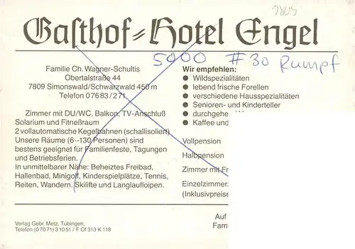 AK / Ansichtskarte  Simonswald_Simonswaeldertal Gasthof Hotel Engel Gastraeume