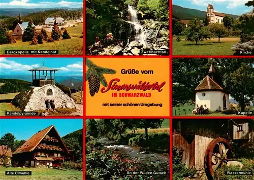 AK / Ansichtskarte  Simonswaeldertal_Simonswald Bergkapelle mit Kandelhof Kandelpyramide Alte oelmuehle Zweribachfall An der Wilden Gutach Kirche Kapelle Wassermuehle