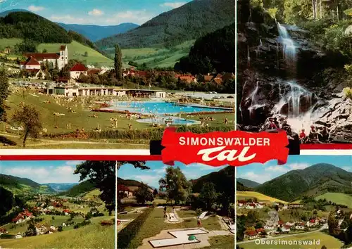 AK / Ansichtskarte 73932852 Simonswaeldertal_Simonswald Freibad Wasserfall Panorama Minigolf Obersimonswald