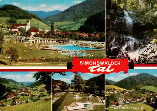 AK / Ansichtskarte  Simonswaeldertal_Simonswald Freibad Wasserfall Panorama Minigolf Obersimonswald