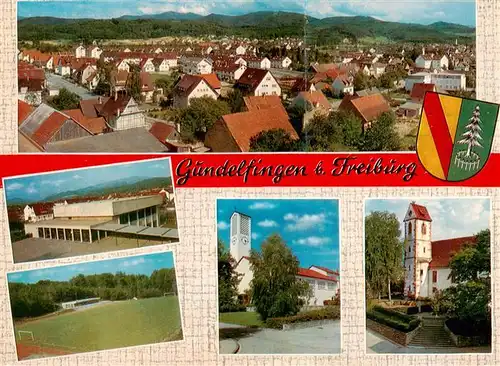 AK / Ansichtskarte 73932983 Gundelfingen_Breisgau Ortsansicht Turn und Festhalle Sportstadion Kath und Ev Kirchen
