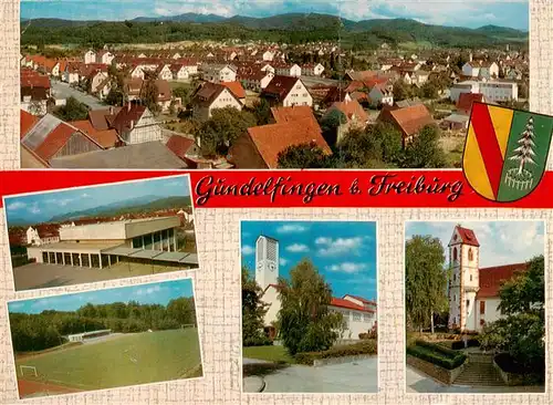 AK / Ansichtskarte 73932984 Gundelfingen_Breisgau Ortsansicht Turn und Festhalle Sportstadion Kath und Ev Kirchen