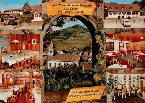 AK / Ansichtskarte 73932985 Achkarren Hotel Winzerstube Zur Krone mit Schlossberg Grotte Gastraeume Kirche
