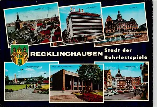 AK / Ansichtskarte 73933020 Recklinghausen__Westfalen Teilansicht Europahotel Rathaus Hauptbahnhof Haus der Ruhrfestspiele Marktplatz