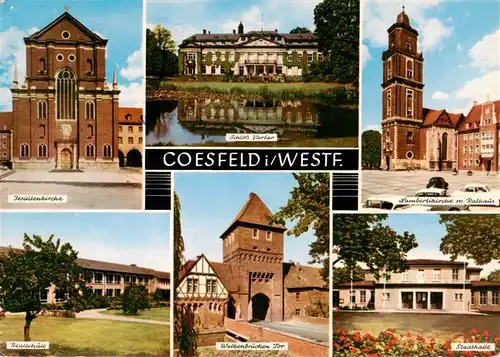 AK / Ansichtskarte  Coesfeld Jesuitenkirche Realschule Schloss Valar Walkenbruecken Tor Lambertikirche Rathaus Stadthalle