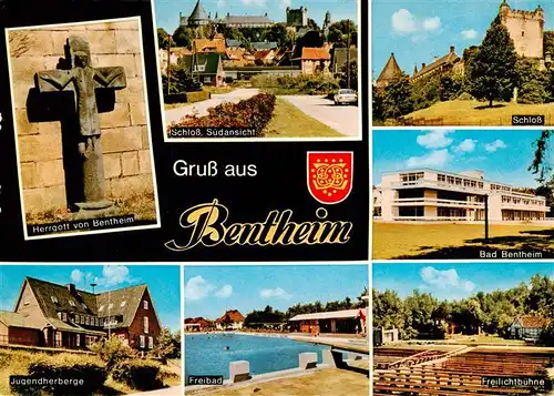 AK / Ansichtskarte  Bentheim_Bad Herrgott von Bentheim Schloss Suedansicht Jugendherberge Freibad Freilichtbuehne Schule