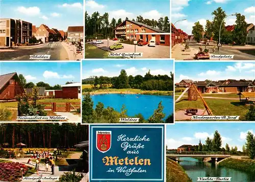 AK / Ansichtskarte 73933070 Metelen Schilden Hotel Gauxbach Sendplatz Ferienbungalows Waldsee Kindergarten St Josef Minigolf Vechte Partie