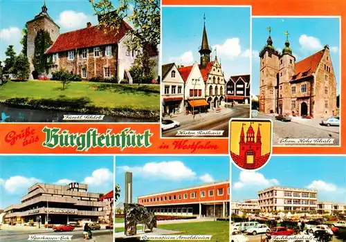 AK / Ansichtskarte 73933072 Burgsteinfurt Fuerstliches Schloss Rathaus Hohe Schule Sparkasse Gymnasium Fachhochschule